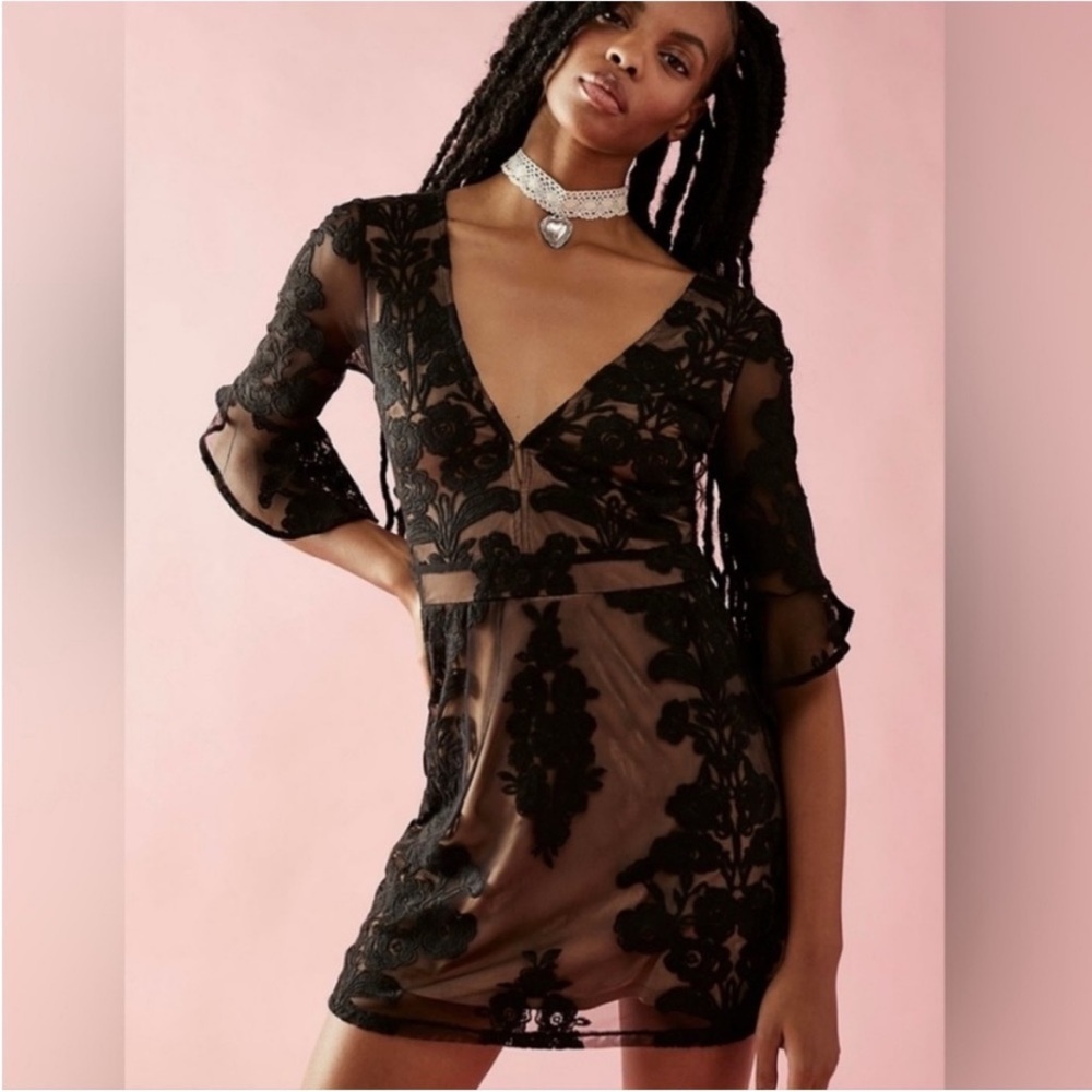 For Love & Lemons Temecula Black Lace Mini Dress